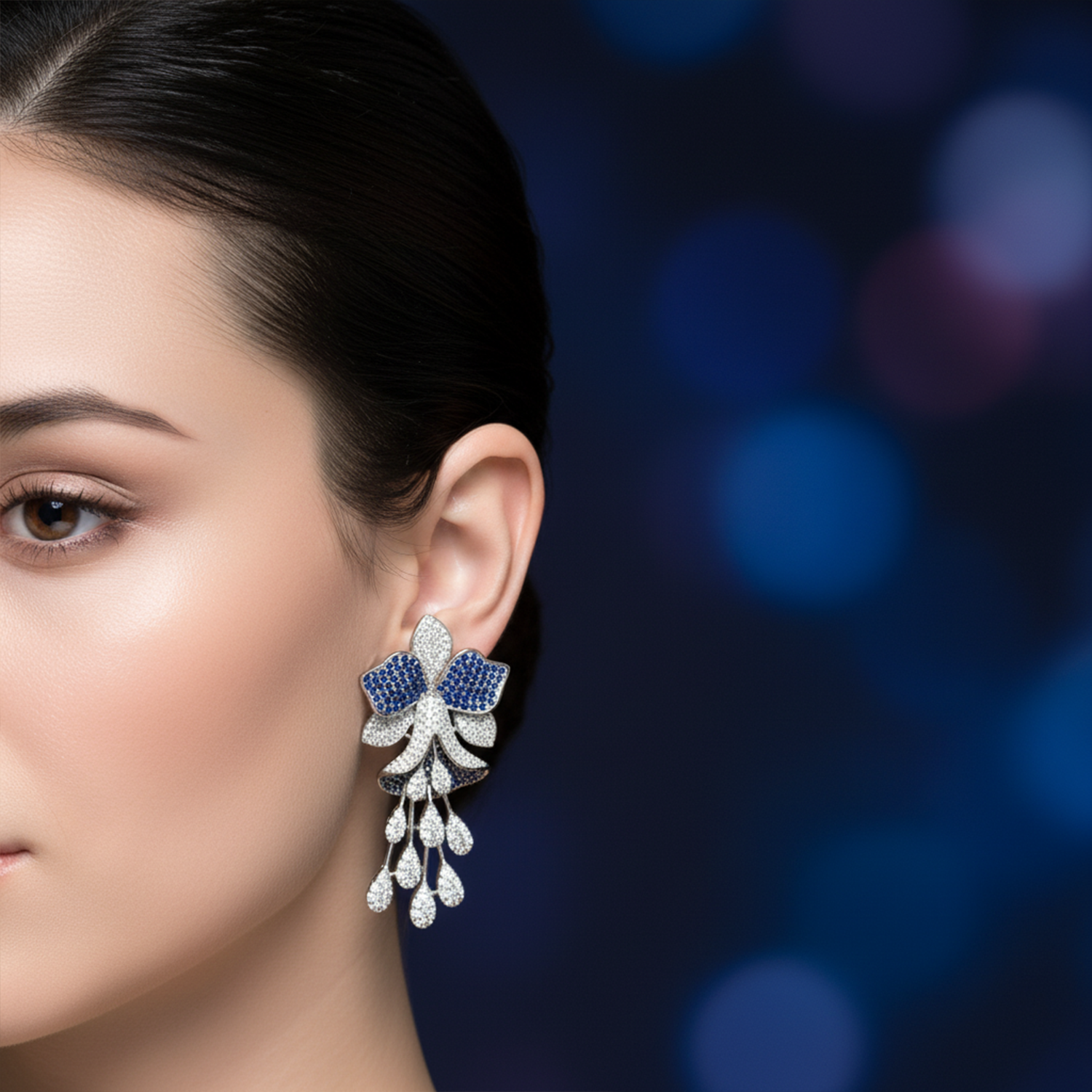 Luxury  American Diamond (AD) Flower Dangler Statement Earrings - Haamsi