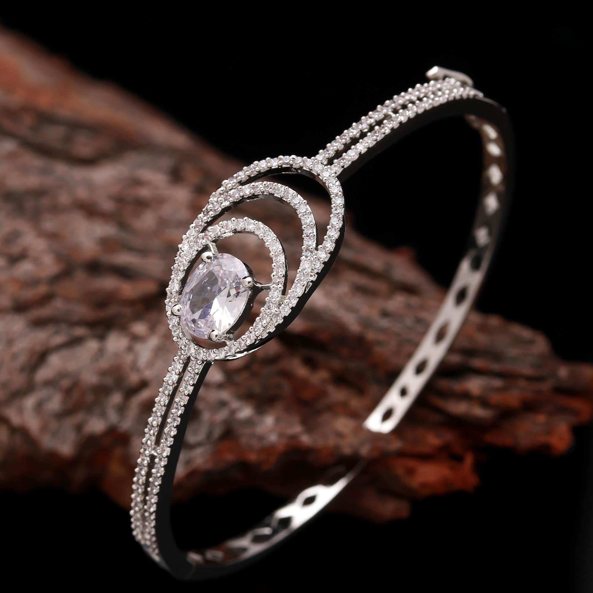The Arctic Aura - Rhodium Plated Silver Kada - Haamsi