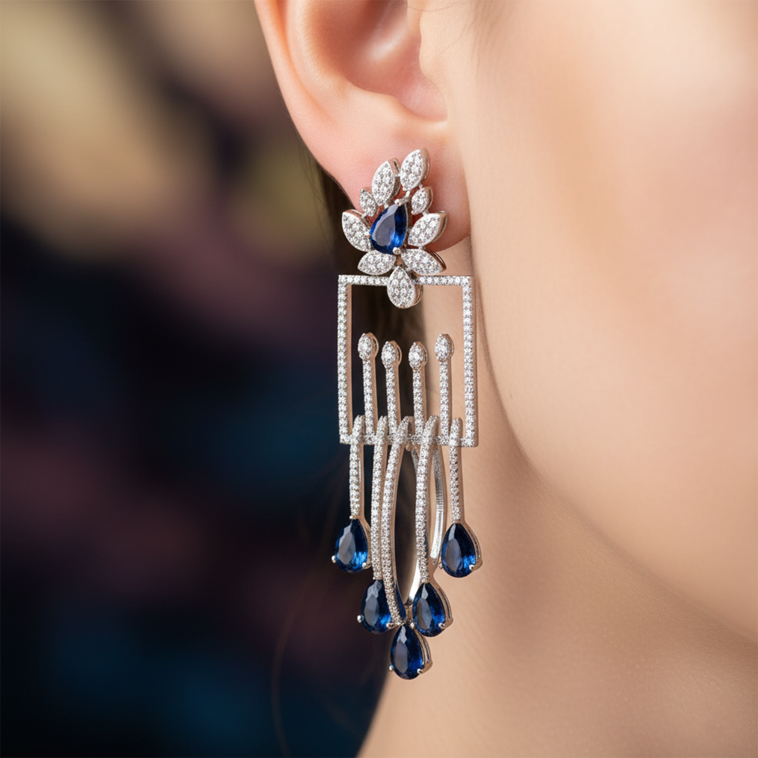 Luxury Emerald Green Stone Drop Earrings for Women | Diamond-Studded Statement Earrings - Haamsi