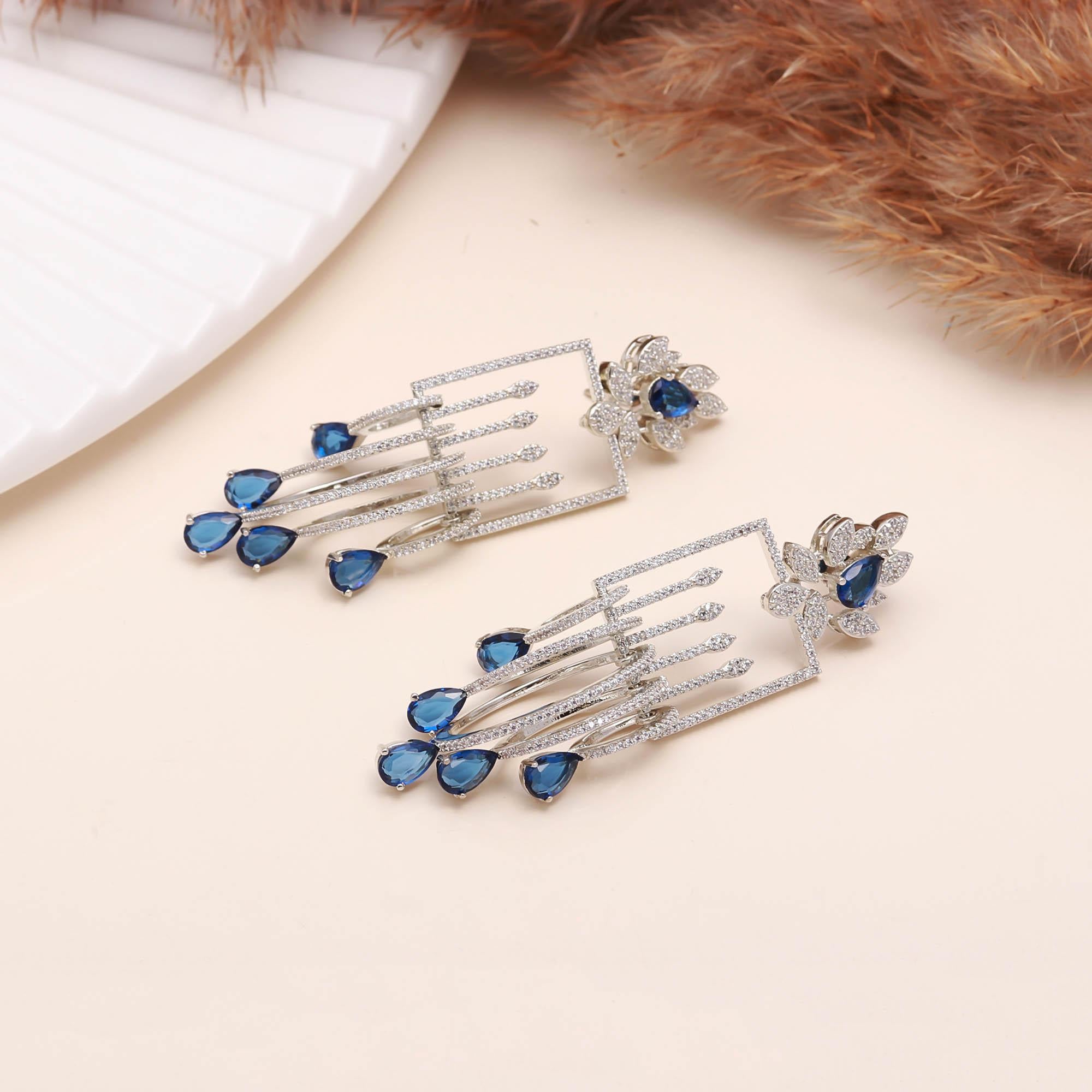 Luxury Emerald Green Stone Drop Earrings for Women | Diamond-Studded Statement Earrings - Haamsi