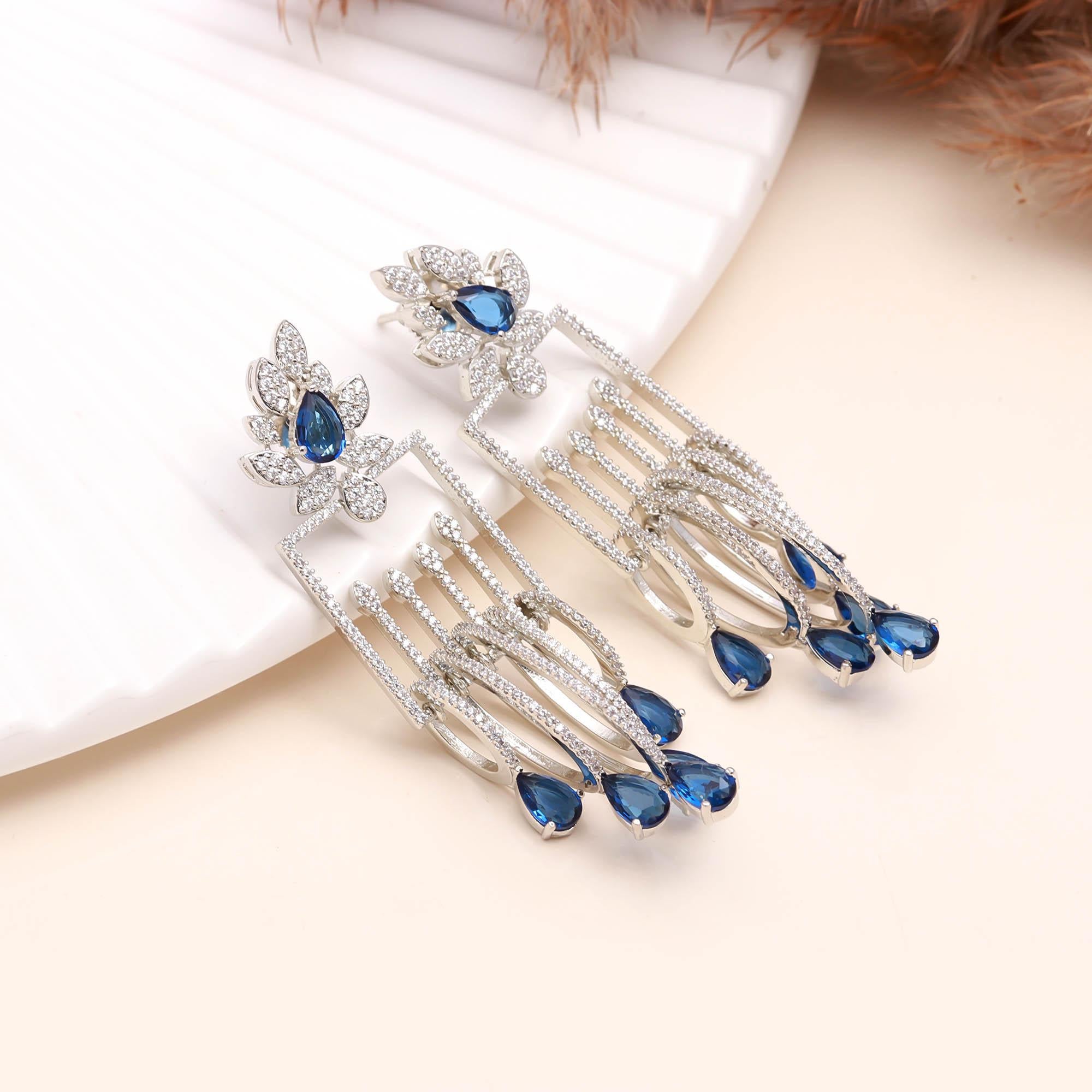 Luxury Emerald Green Stone Drop Earrings for Women | Diamond-Studded Statement Earrings - Haamsi