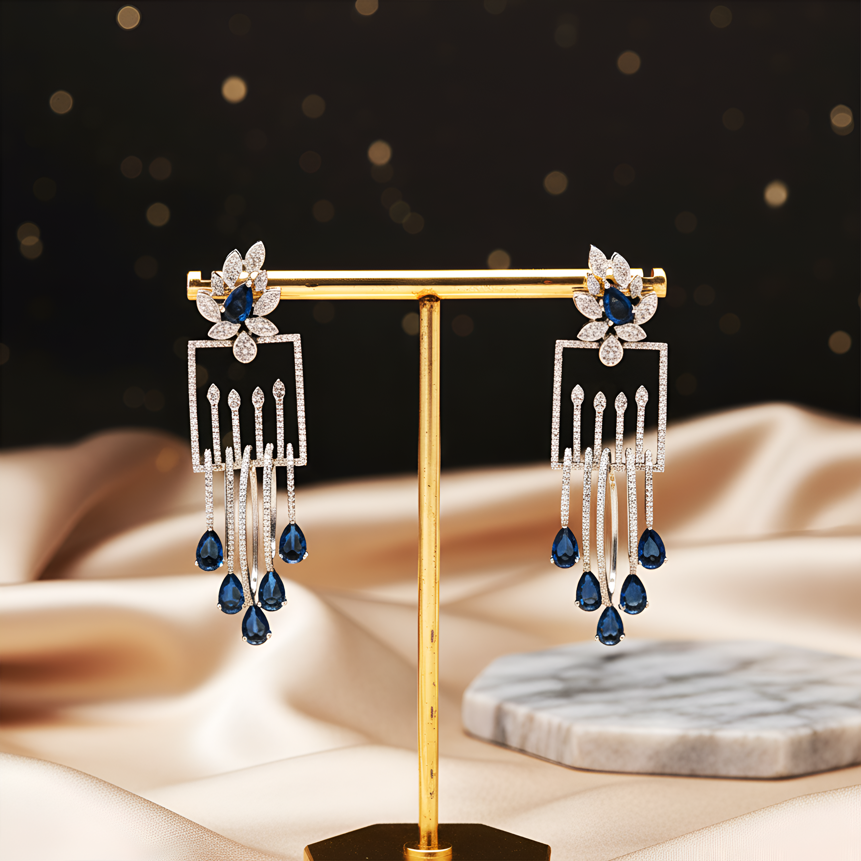 Luxury Emerald Green Stone Drop Earrings for Women | Diamond-Studded Statement Earrings - Haamsi