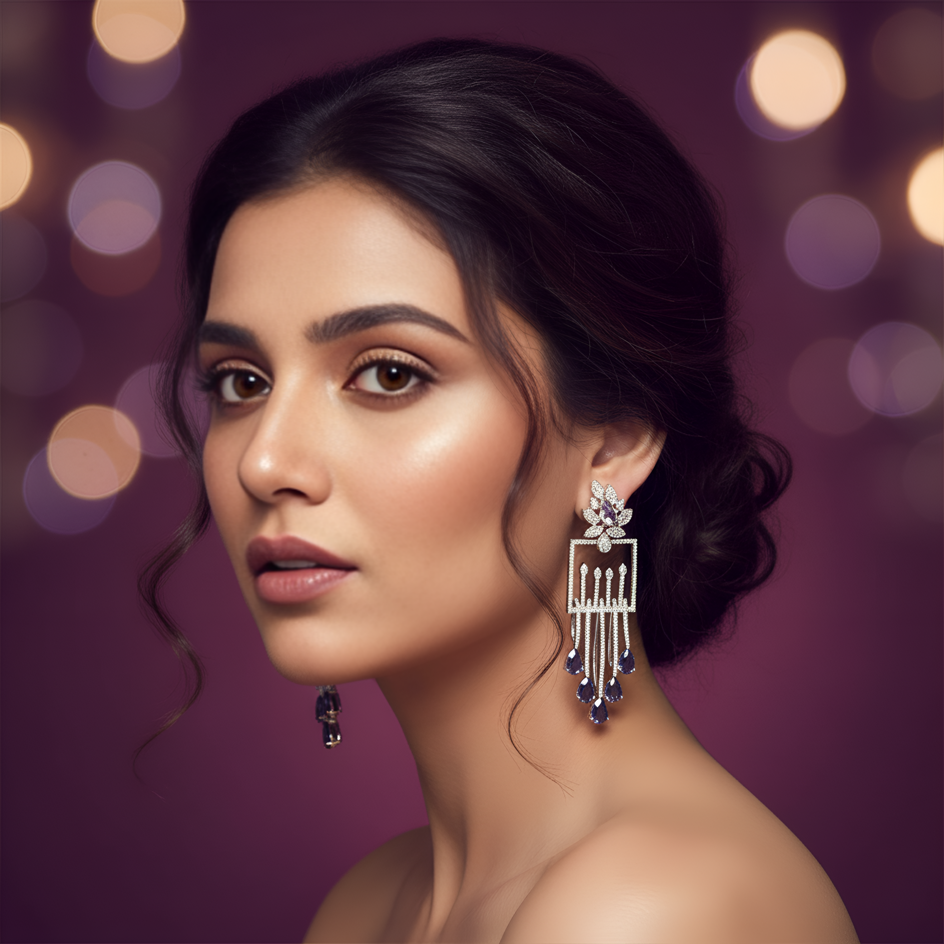 Luxury Emerald Green Stone Drop Earrings for Women | Diamond-Studded Statement Earrings - Haamsi