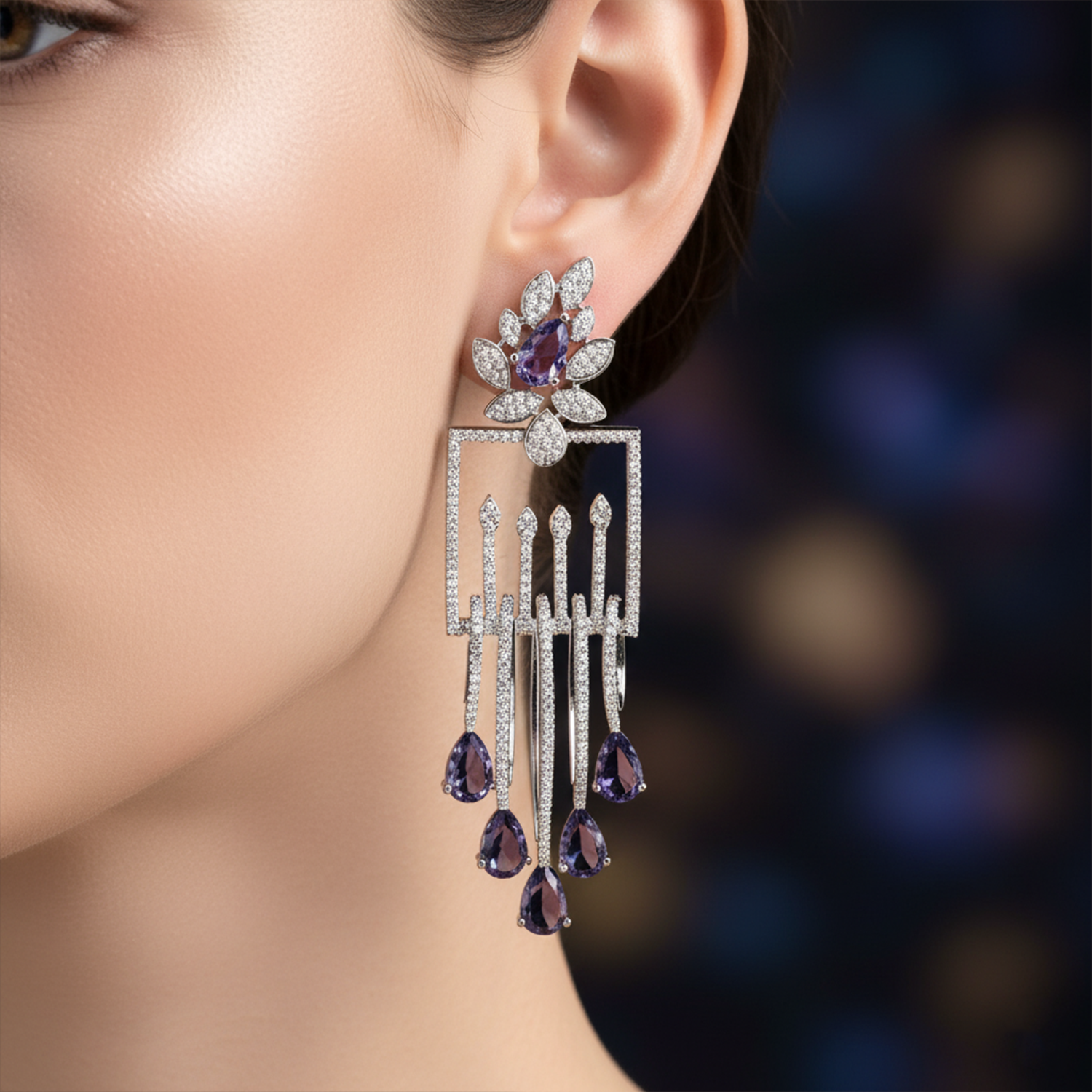 Luxury Emerald Green Stone Drop Earrings for Women | Diamond-Studded Statement Earrings - Haamsi