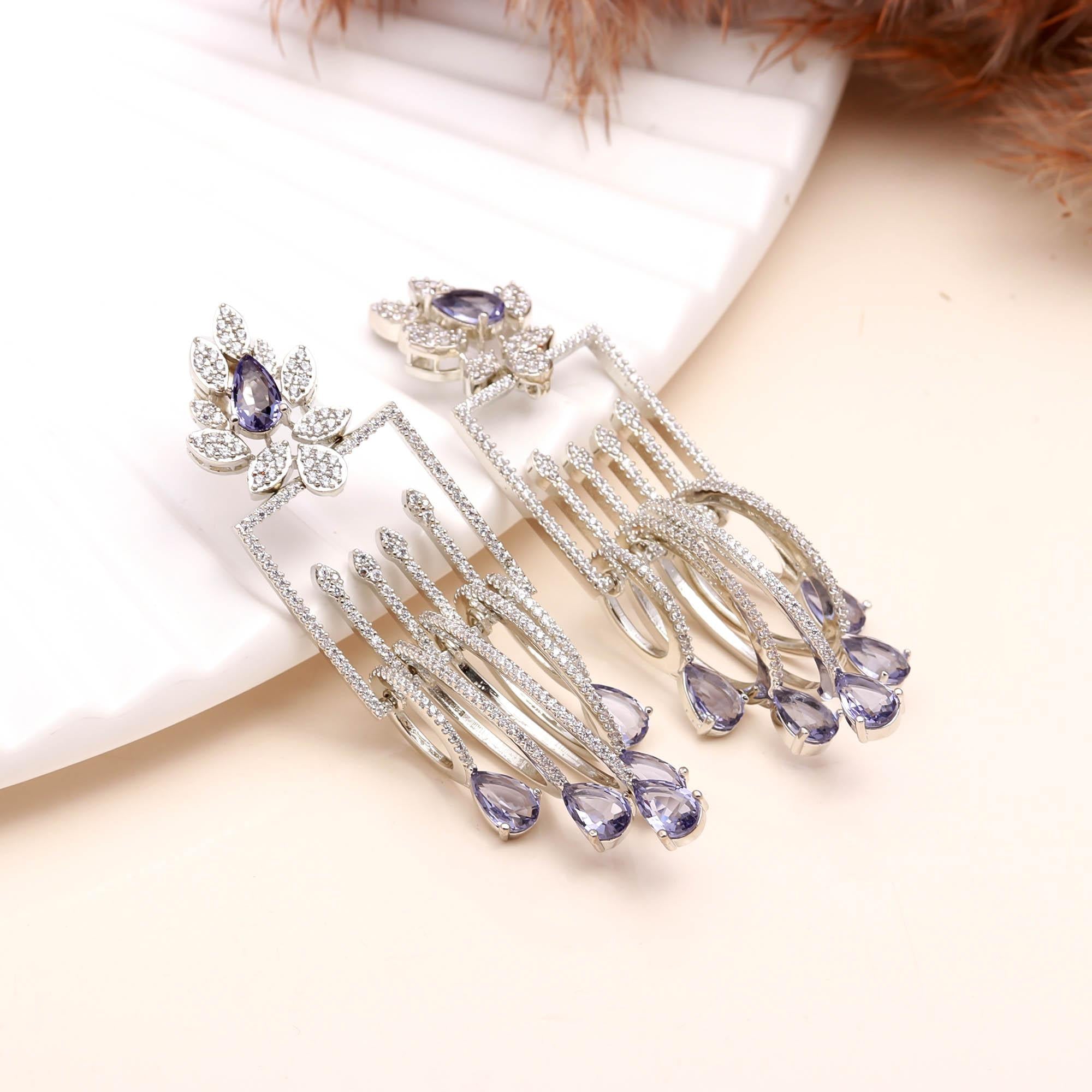 Luxury Emerald Green Stone Drop Earrings for Women | Diamond-Studded Statement Earrings - Haamsi