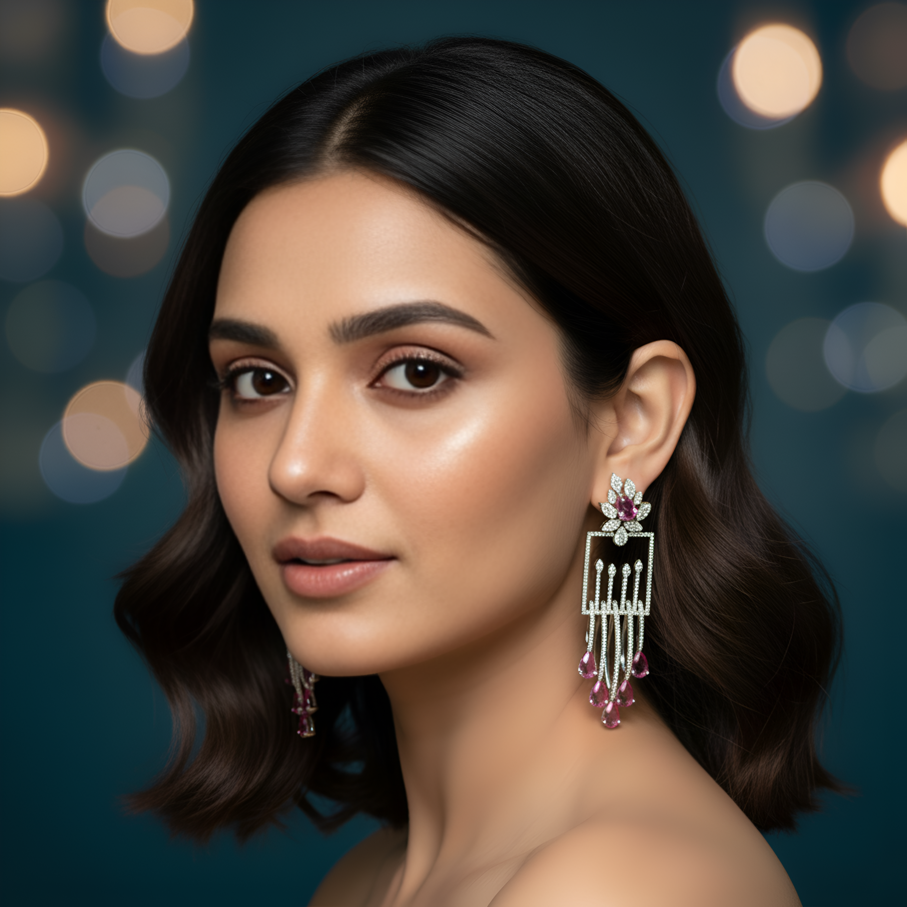 Luxury Emerald Green Stone Drop Earrings for Women | Diamond-Studded Statement Earrings - Haamsi