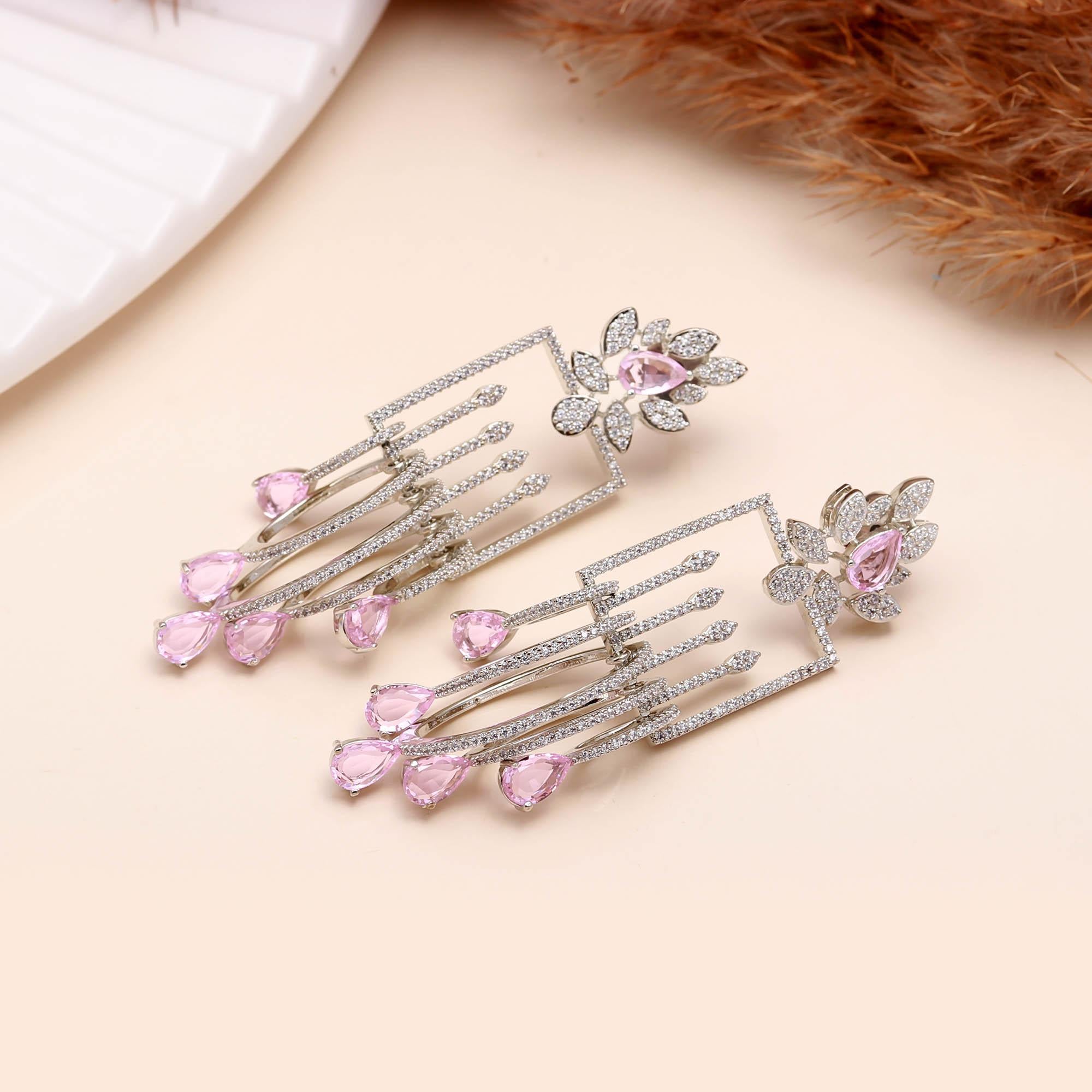 Luxury Emerald Green Stone Drop Earrings for Women | Diamond-Studded Statement Earrings - Haamsi