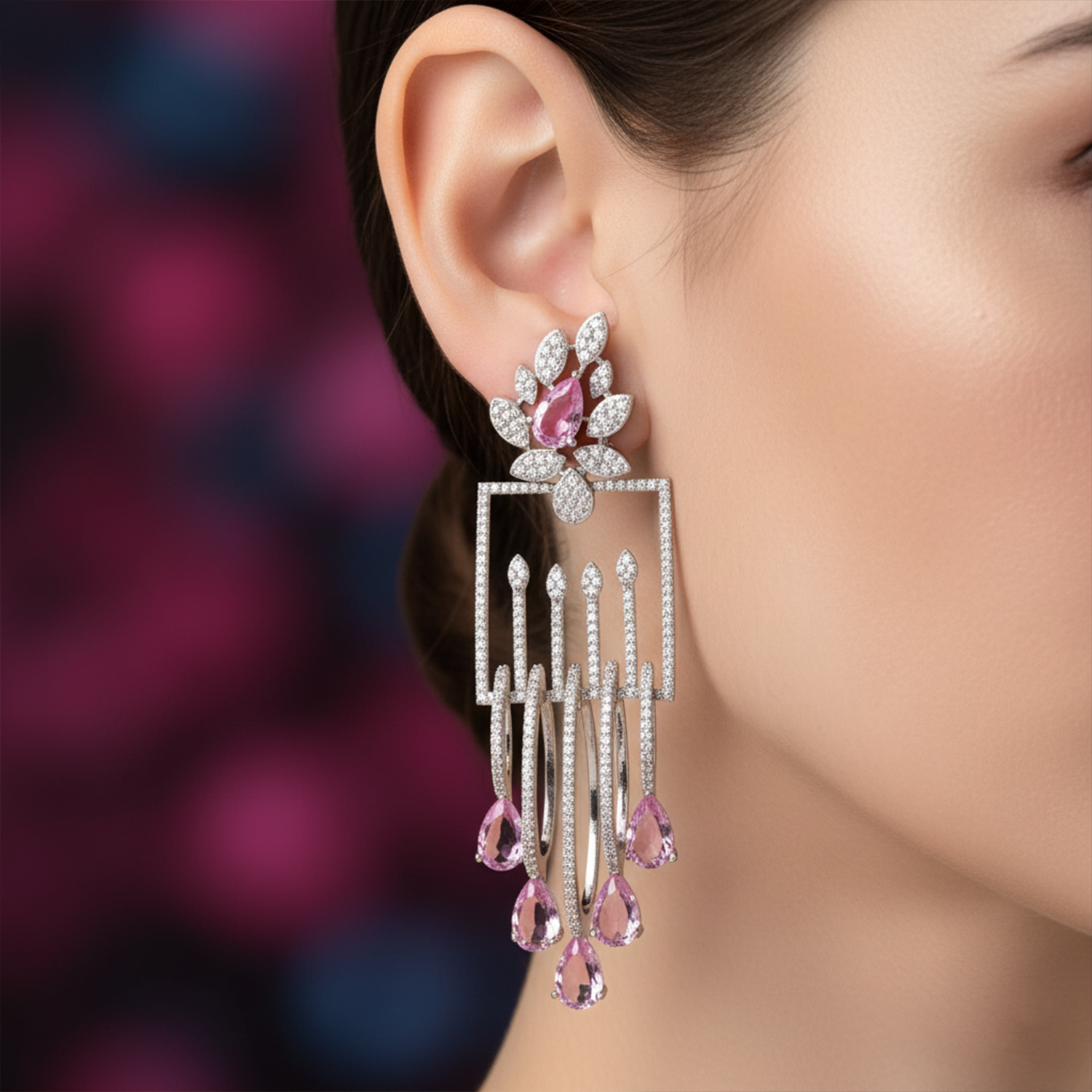 Luxury Emerald Green Stone Drop Earrings for Women | Diamond-Studded Statement Earrings - Haamsi