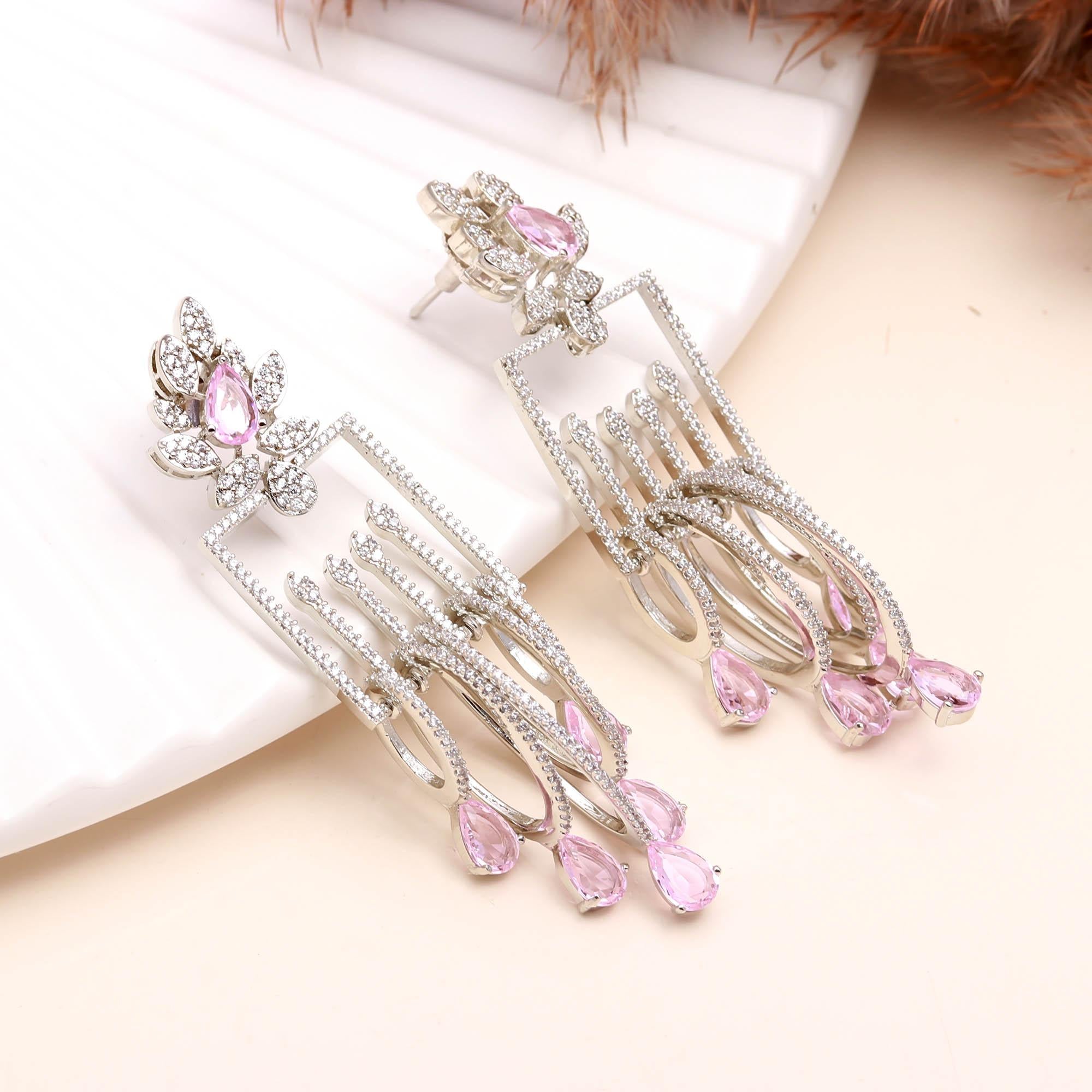 Luxury Emerald Green Stone Drop Earrings for Women | Diamond-Studded Statement Earrings - Haamsi