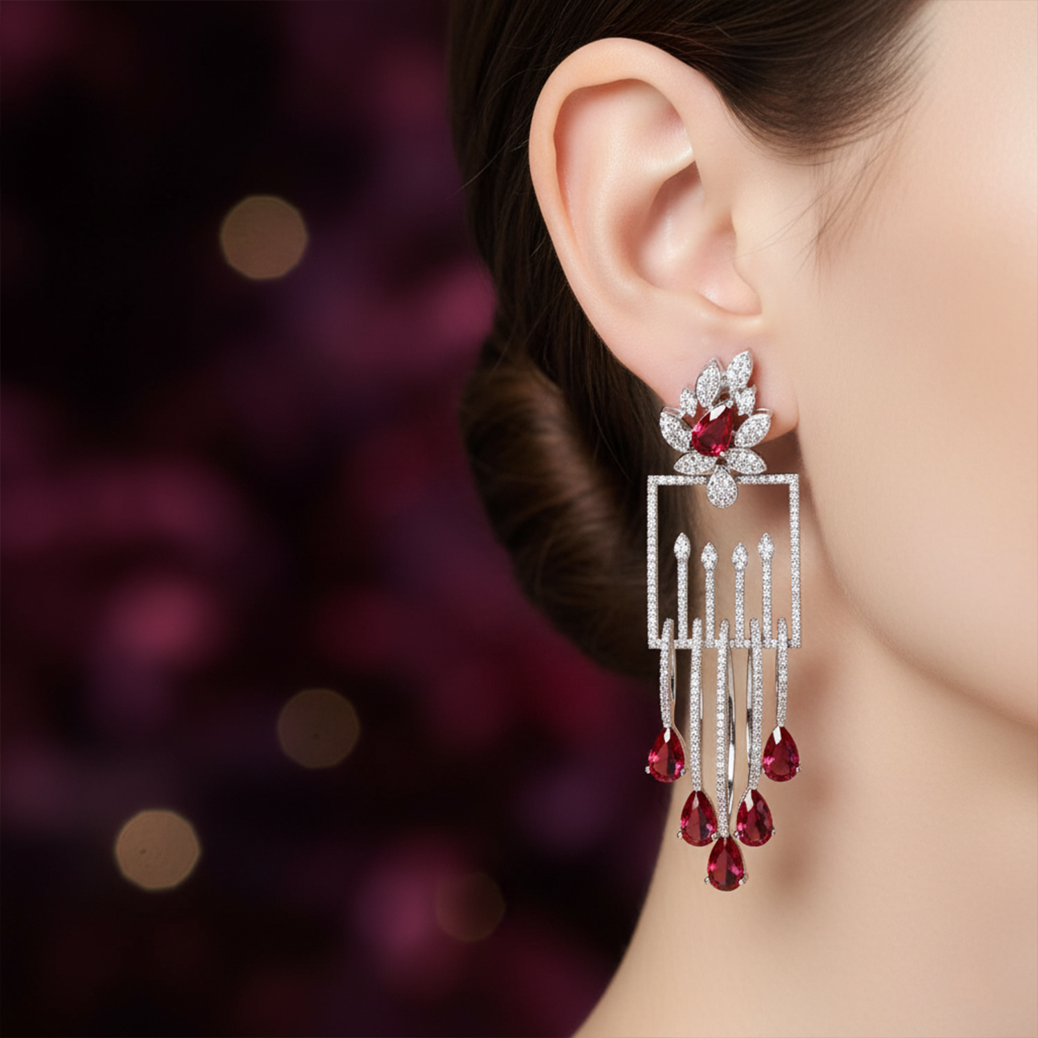 Luxury Emerald Green Stone Drop Earrings for Women | Diamond-Studded Statement Earrings - Haamsi