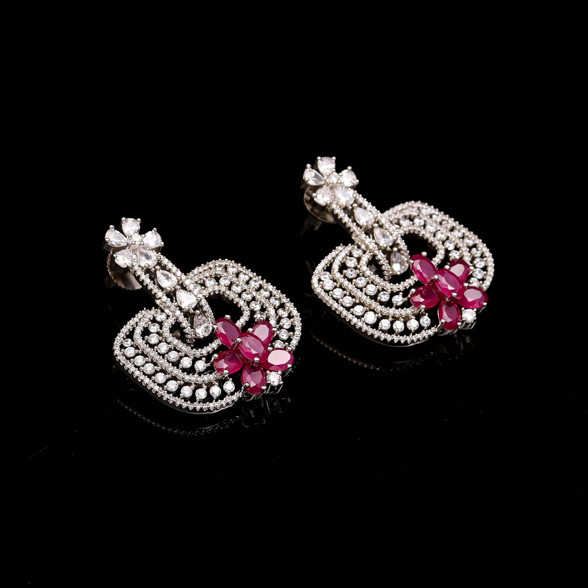 Trendy Mint Green and White American Diamond (AD) Geometric Statement Earrings | Available in Multi-Colors - Haamsi