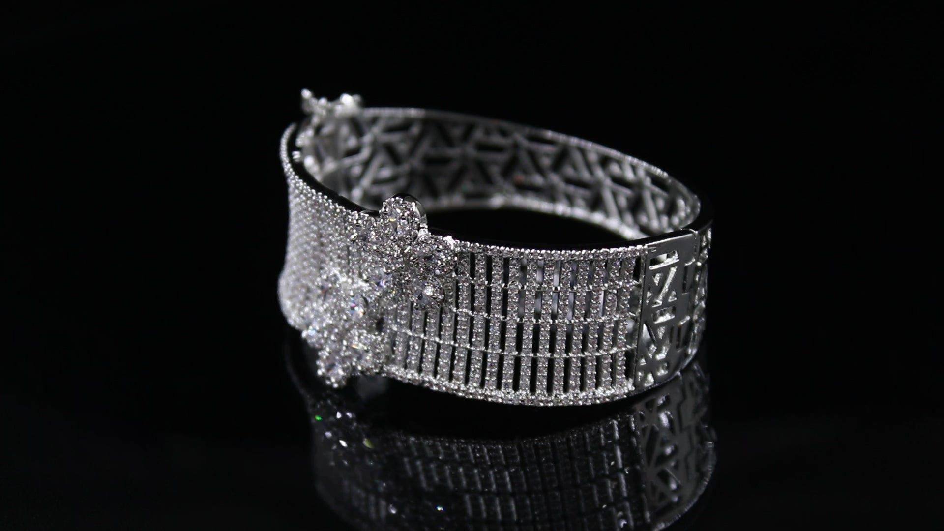 Elegant Silver Floral Diamond Bangle for Women | Luxury CZ Stone Bracelet for Weddings & Parties